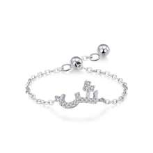 1pc Elegant 925 Sterling Silver Arabic Alphabet Chain Adjustable Ring For Women Wedding Birthday Mother Days Day Gift