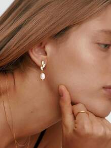 Boucles d'oreilles en perle pour femmes Boucles d'oreilles en or délicates pour femmes Boucles d'oreilles pendantes en cubique zircone plaquées or/argent 14 carats Pendentifs à clips Perles Bijoux simples pour tous les jours Cadeaux