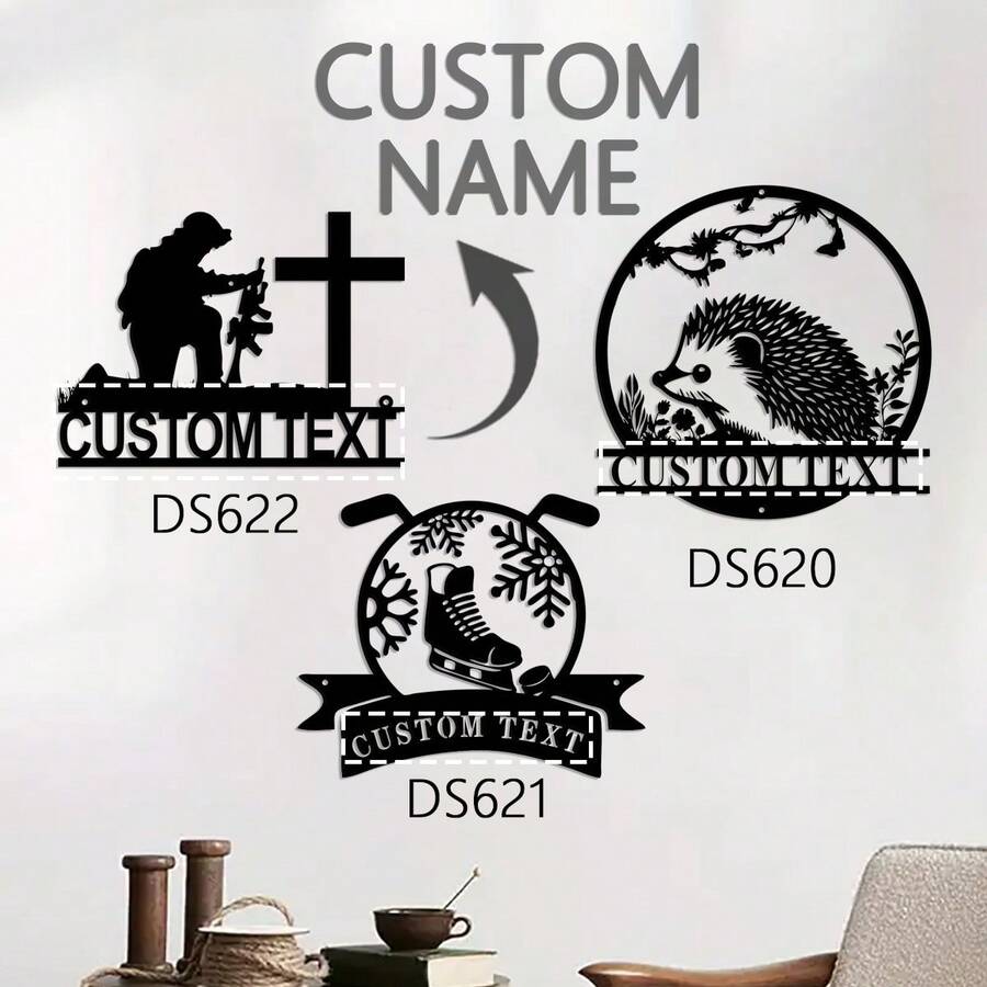 1 peça Placa de Metal Personalizada com Ouriço, Placa de Ouriço, Placa de Nome de Ouriço, Placa de Metal de Soldado Ajoelhado Personalizada com Ouriço de Hóquei, Arte de Placa de Metal, Placa de Amante de Ouriço para Decoração de Casa - Preto - Visão 1