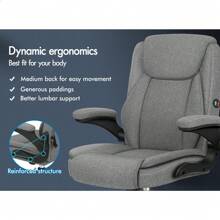 ALFORDSON Massage Office Chair, Computer Office Chair, Linen 150kg Load Capacity, 90-135° Backrest Adjustable Ergonomic PC Chair, 360° Rotatable, Fabric Gray - Grey - View 3