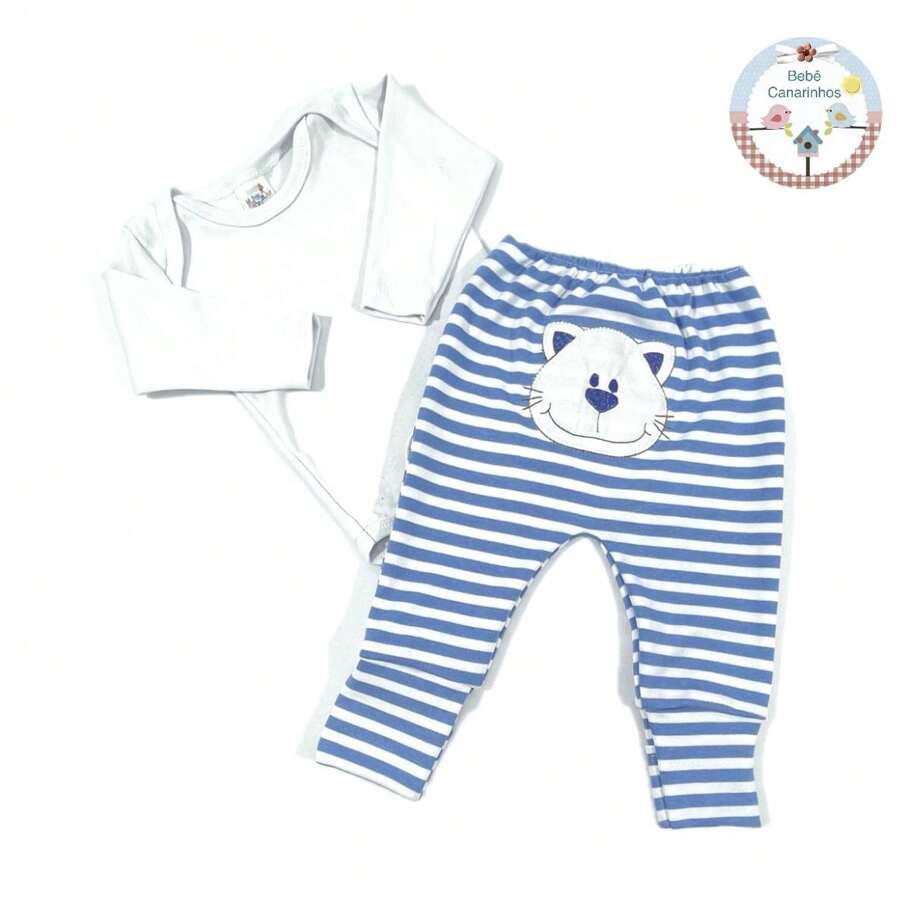Long Sleeve Bodysuit And Reversible Footed Romper Set In Embroidered Cotton Suede For Babies - 寶藍色 - 查看 1