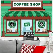 1 pieza Elegante banner de fotografía de fondo para café verde, nueva tela decorativa de poliéster multifunción de 210*150 cm/150*100 cm/100*75 cm, prominente paño colgante para decoración de café, para decoración del hogar, decoración de fondo para retratos, accesorios de estudio de fotografía, sin necesidad de electricidad - Multicolor - Ver 2