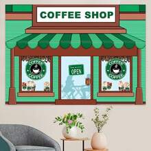 1 pieza Elegante banner de fotografía de fondo para café verde, nueva tela decorativa de poliéster multifunción de 210*150 cm/150*100 cm/100*75 cm, prominente paño colgante para decoración de café, para decoración del hogar, decoración de fondo para retratos, accesorios de estudio de fotografía, sin necesidad de electricidad - Multicolor - Ver 3