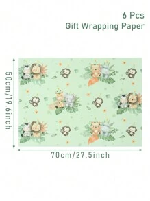 6 pièces Papier cadeau motif animal de la jungle, papier d'emballage anti-poussière thème animaux de la jungle pour bouquets de fleurs, décorations de fête, emballages cadeaux, décoration d'anniversaire, faveurs de fête, convient pour les fleurs, l'artisanat et les décorations
