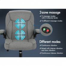 ALFORDSON Massage Office Chair, Computer Office Chair, Linen 150kg Load Capacity, 90-135° Backrest Adjustable Ergonomic PC Chair, 360° Rotatable, Fabric Gray - Grey - View 4