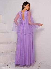 Cape Sleeve Braided Long Dress - 紫丁香色 - 查看 3