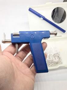 Set de 98 piezas/Juego de pistola profesional reutilizable para perforar orejas - Incluye aproximadamente 98 piezas de pendientes de acero + topes para orejas, adecuado para perforación de orejas, nariz y ombligo, herramientas de belleza y accesorios de perforación para estudiantes - Celeste - Ver 6