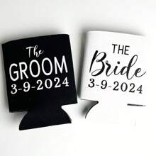 Personalizados Porta-latinhas de Data Personalizada para Noiva e Noivo, Decoração de Casamento na Praia ou Piscina, Chá de Panela, Despedida de Solteiro, Despedida de Solteira, Festa de Recém-Casados, Casais, Lua de Mel, Presente - Preto e Branco - Visão 3