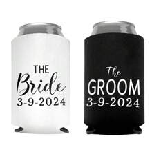 Personalizados Porta-latinhas de Data Personalizada para Noiva e Noivo, Decoração de Casamento na Praia ou Piscina, Chá de Panela, Despedida de Solteiro, Despedida de Solteira, Festa de Recém-Casados, Casais, Lua de Mel, Presente - Preto e Branco - Visão 2