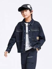 Annil Tween Boys Collar Denim Jacket, Spring And Autumn Casual Top, Fashion , Cool, Handsome And Versatile - Blue - View 1
