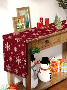 1pc Red Christmas Floral Pattern Table Runner, Christmas Decorative Table Runner, Home Decor Indoor And Outdoor Party Supplies, Room Decoration, Suitable For Christmas Family Kitchen Decoration And Christmas Event Party Decoration