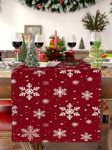 1pc Red Christmas Floral Pattern Table Runner, Christmas Decorative Table Runner, Home Decor Indoor And Outdoor Party Supplies, Room Decoration, Suitable For Christmas Family Kitchen Decoration And Christmas Event Party Decoration