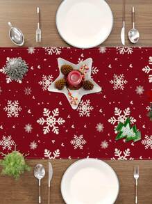 1pc Red Christmas Floral Pattern Table Runner, Christmas Decorative Table Runner, Home Decor Indoor And Outdoor Party Supplies, Room Decoration, Suitable For Christmas Family Kitchen Decoration And Christmas Event Party Decoration
