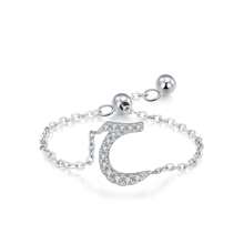 1pc Elegant 925 Sterling Silver Arabic Alphabet Chain Adjustable Ring For Women Wedding Birthday Mother Days Day Gift