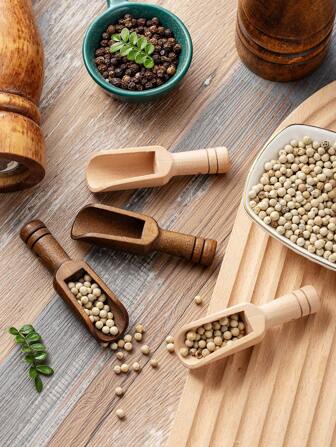 1pc/2pcs/4pcs Wooden Salt Spoon, Mini Wooden Spoon, Condiment Scoop, Coffee Spoon, Medicine Powder Scoop, Tea Leaf Spoon Back To School