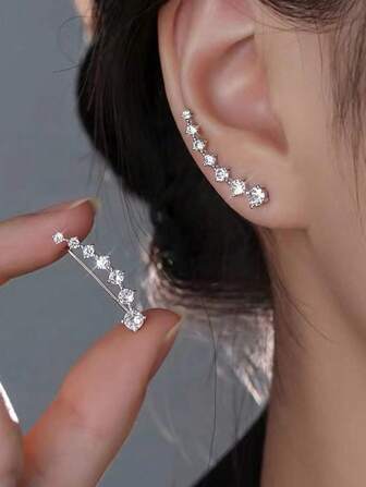 1 Pair Fashion Long 7-Star Rhinestone Dangle Earrings