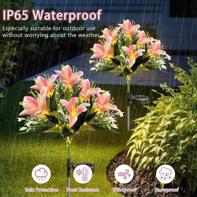 Solar Garden Lights Outdoor Decorative, Solar Flowers Lights With 7 Bigger Lily Flower LED Solar Powered Waterproof For Yard Pathway Decor Mother's Day Gardening Gifts Garden Party Decoration,Warm Light