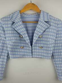 Women's Tweed Blazer - Màu xanh lam - Xem 3