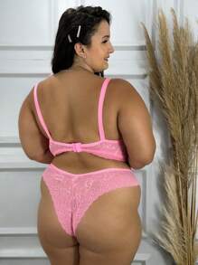 Plus Size Panties And Bra Set Reinforced With Lace Sexy Plus Size Lingerie - Hồng - Xem 2