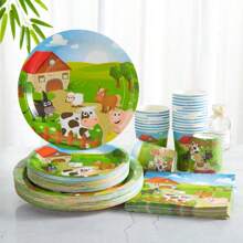 10 件/套农场主题一次性纸盘、餐巾、杯子、7/9 英寸水彩农场生日派对餐具套装、派对装饰、圣诞节 - 彩色 - 查看 1