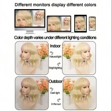 短卷波浪假发粉色和金色假发带刘海可爱洛丽塔假发女士万圣节角色扮演假发公主卷发假发 - 彩色 - 查看 6