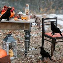 3 Pieces Of Real Feather Black Crow - Large Handmade Halloween Decorations For Haunted Houses And Outdoor Horror Atmosphere - Black - View 2