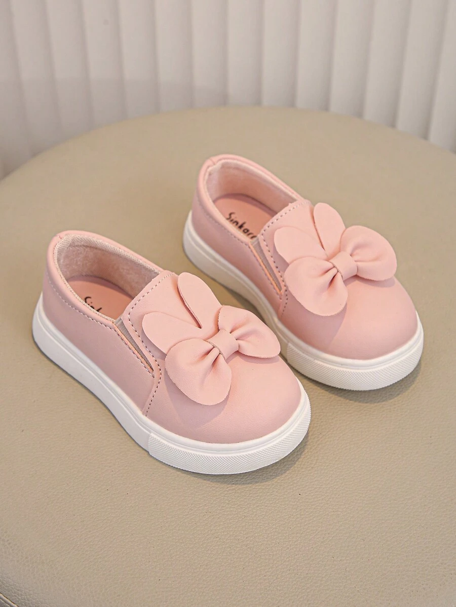 1 Pair Girls' Cute Bowknot Decor Rabbit Ear Design Pink Sports Sneakers - Baby Pink - View 1