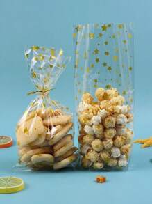 40 pièces Sac d'emballage de biscuits de cuisine à imprimé étoile, sac de friandises, bon pour boulangerie, biscuits, bonbons, desserts, avec attache métallique torsadée, fournitures scolaires, sac alimentaire, boîte alimentaire convenant pour bonbons, chocolat, biscuits etc.