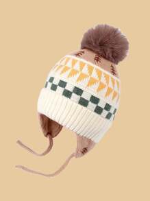 1pc Kids Knitted Beanie Hat With Fashion Pom Pom, Unisex, Windproof & Warm For Autumn/Winter - Knitted Hat-wool Ball - View 11