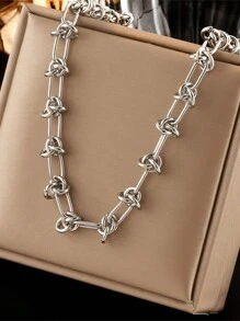 1 pieza Collar de acero inoxidable con diseño anudado de tendencia, para uso diario de mujer - Dorado - Ver 2