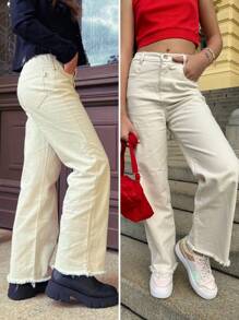 Kit 2 Girls Wide Leg Jeans For Children And Youth - 中等水洗藍 - 查看 3