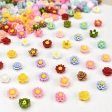 50/100pcs 6mm Flatback Resin Flower Charms Flower Beads Mini Resin Flower Charms Cabochons Mixed Colors Daisy Flower Resin Charms For DIY Art Nails Decor, Hair Clip, Craft Scrapbooking Decor, Phone Cases, Cup Decor - Various Styles Of Mini Flowers - View 1