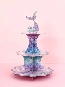 1 件 3 层美人鱼主题纸杯蛋糕架，美人鱼派对用品，生日派对蛋糕装饰，纸板纸杯蛋糕架纸杯蛋糕塔，派对用品，创意 DIY 蛋糕装饰，圣诞节 - 彩色 - 查看 5