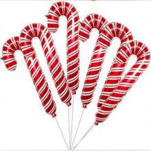 2/5/10 piezas Bastones de caramelo rojos grandes de globos de papel de aluminio, decoración para fiesta de Navidad y Año Nuevo, adornos colgantes para el árbol de Navidad - Multicolor - Ver 6