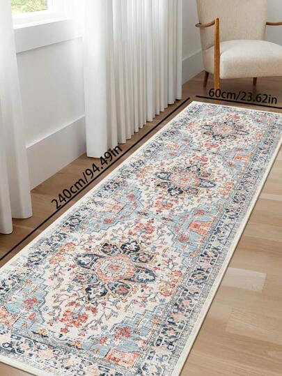 1pc Vintage Washable Runner Rug,  Non-Slip Non-Shedding Hallway Runner, Stain Resistant Kitchen Mat Entryway Carpet Runner, Vintage Pet Friendly Low Pile Runners