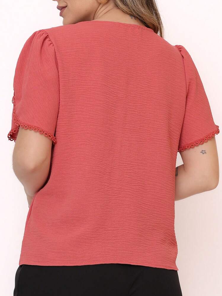 Smile Fashion Women's Blouse Short Sleeve Dune Fabric - Dusty Pink - View 3
