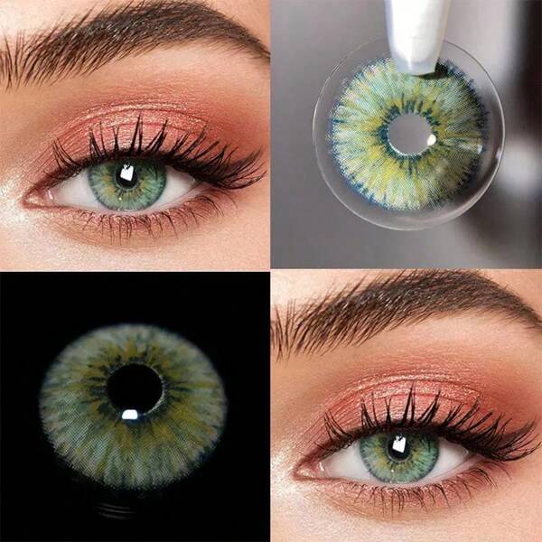 1 Paar grüne Kontaktlinsen 14,5 mm, mit 40% Feuchtigkeitsgehalt, kann einmal jährlich für Augen-Make-up und Dekoration verwendet werden, geeignet für tägliche Dates und Urlaubsaktivitäten