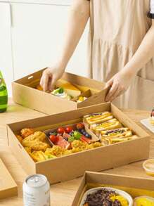 1/2/3pcs Rectangular Kraft Paper Boxes With Lids And Clear Windows, Multipurpose For Storing And Packaging Cakes, Fried Chicken, Pizza, Sandwiches, Fruits, Suitable For Picnics, Camping, Outdoor Activities, Parties, Birthdays, Pizza Shops, Fried Chicken Shops, Etc. - Brown - View 2