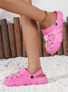 CIVHOM 女士时尚EVA花园凉鞋 - 舒适轻便的花园鞋，饰有花朵和金属链，厚实的EVA鞋底，适合所有季节，可作为凉鞋或拖鞋穿着。 - 粉色 - 查看 4