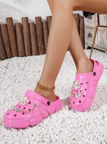 CIVHOM 女士时尚EVA花园凉鞋 - 舒适轻便的花园鞋，饰有花朵和金属链，厚实的EVA鞋底，适合所有季节，可作为凉鞋或拖鞋穿着。 - 粉色 - 查看 3