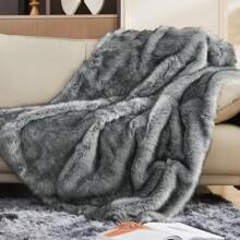 Touchat Luxury 1000GSM Faux Fur Throw Blanket, Super Heavy Thick Warm Cozy Blankets For Couch Bed Sofa, Plush Fuzzy Elegant Soft Reversible Mink Blanket For Living Room Bedroom, 50''x60'' - 灰黑色 - 查看 1