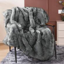 Touchat Luxury 1000GSM Faux Fur Throw Blanket, Super Heavy Thick Warm Cozy Blankets For Couch Bed Sofa, Plush Fuzzy Elegant Soft Reversible Mink Blanket For Living Room Bedroom, 50''x60'' - 灰黑色 - 查看 3