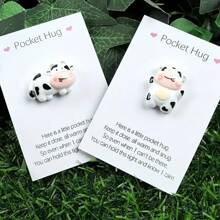 2pcs Cute Cow Pocket Hug Cards - Charming Animal Talisman For Encouragement And Gifts - Ideal For Birthday, Wedding, Halloween, Christmas - Unique Back-To-School Thank-You Gifts - Black and White - View 2