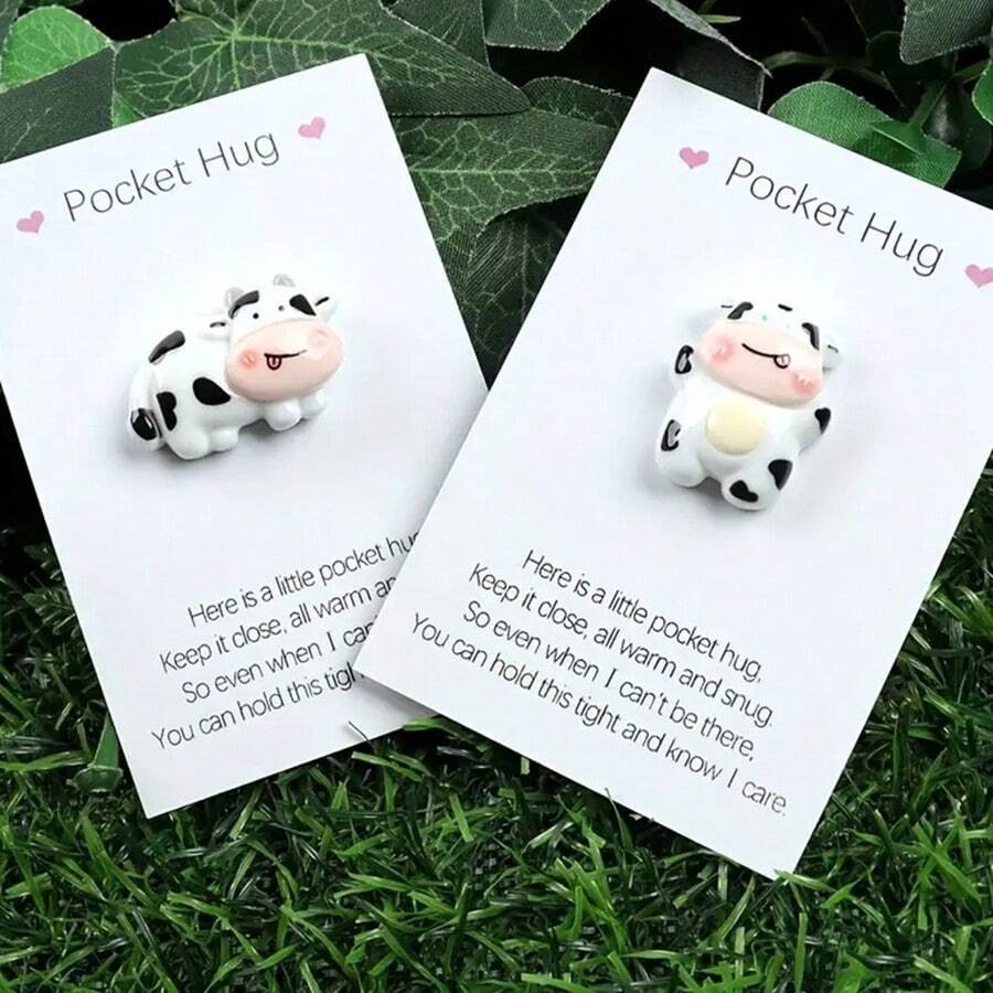 2pcs Cute Cow Pocket Hug Cards - Charming Animal Talisman For Encouragement And Gifts - Ideal For Birthday, Wedding, Halloween, Christmas - Unique Back-To-School Thank-You Gifts
