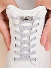 1双仿钻扣弹力免系鞋带，珠光时尚慵懒鞋带，适合运动鞋和休闲鞋 - White-pearly lustre - 查看 5