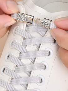 1双仿钻扣弹力免系鞋带，珠光时尚慵懒鞋带，适合运动鞋和休闲鞋 - White-pearly lustre - 查看 3