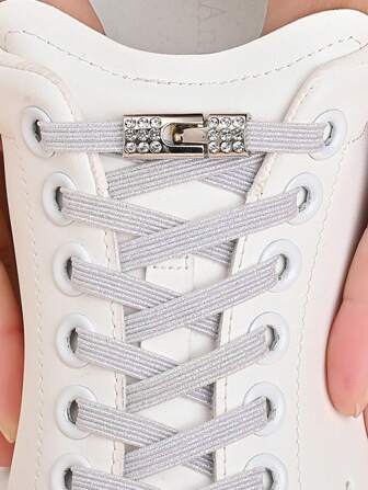 1 Par de Cadarços Elásticos com Fivela de Strass e Pérolas Falsas Brancas para Sapatos Casuais e Esportivos, Sem Amarrar, para Tênis Femininos e Masculinos, Sapatos de Corrida, Acessórios para Sapatos, Ideias de Presente