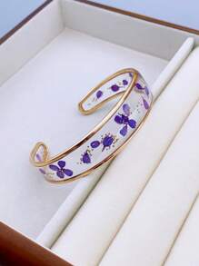 1 件透明树脂干花手镯，适合女性日常佩戴 - 樹脂乾花開口手鐲 - 查看 5