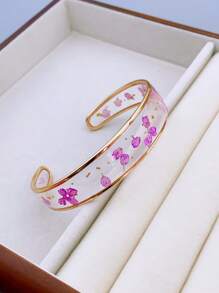 1 件透明树脂干花手镯，适合女性日常佩戴 - 樹脂乾花開口手鐲 - 查看 3