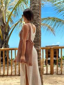 Women's Crochet Knit Beach Bag Summer Tote Bag - Orange - View 2